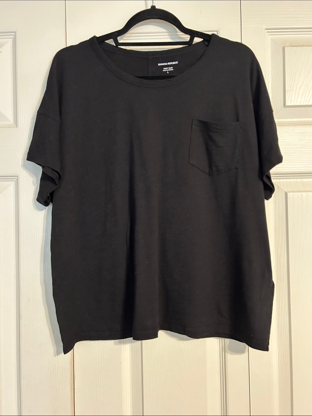 Banana Republic Cozy Slub Large Black Short-Sleeve Pocket T-Shirt Relaxed Fit